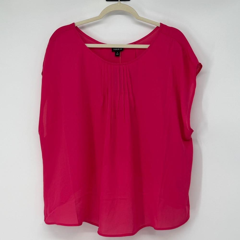 Torrid Pink Peacock Georgette Dolman Sleeveless‎ Crop Top Plus Size 1X 14-16